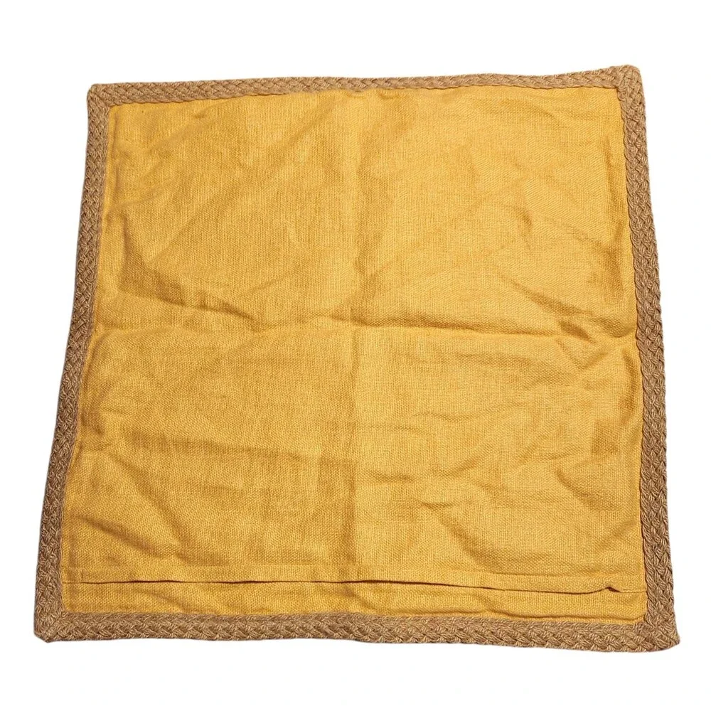 Pottery Barn Pillow Cover Yellow Linen with Jute Braid Trim 20